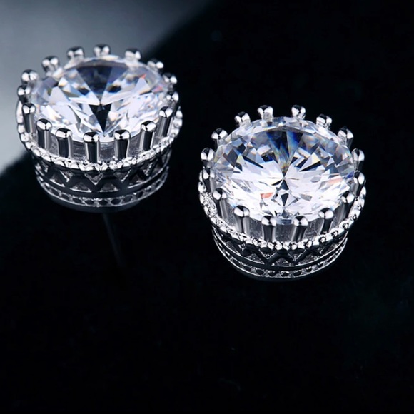 CZ Crystal Sterling Silver Plated Earrings New - Picture 2 of 5
